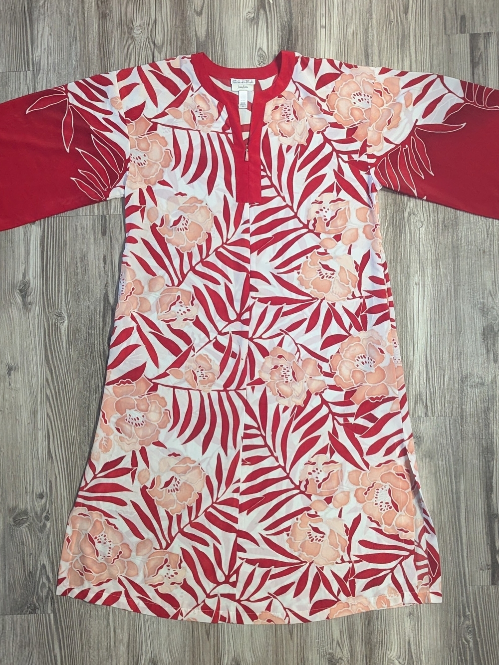 Oscar de la Renta Woman's Red & Peach Floral Tunic Dress